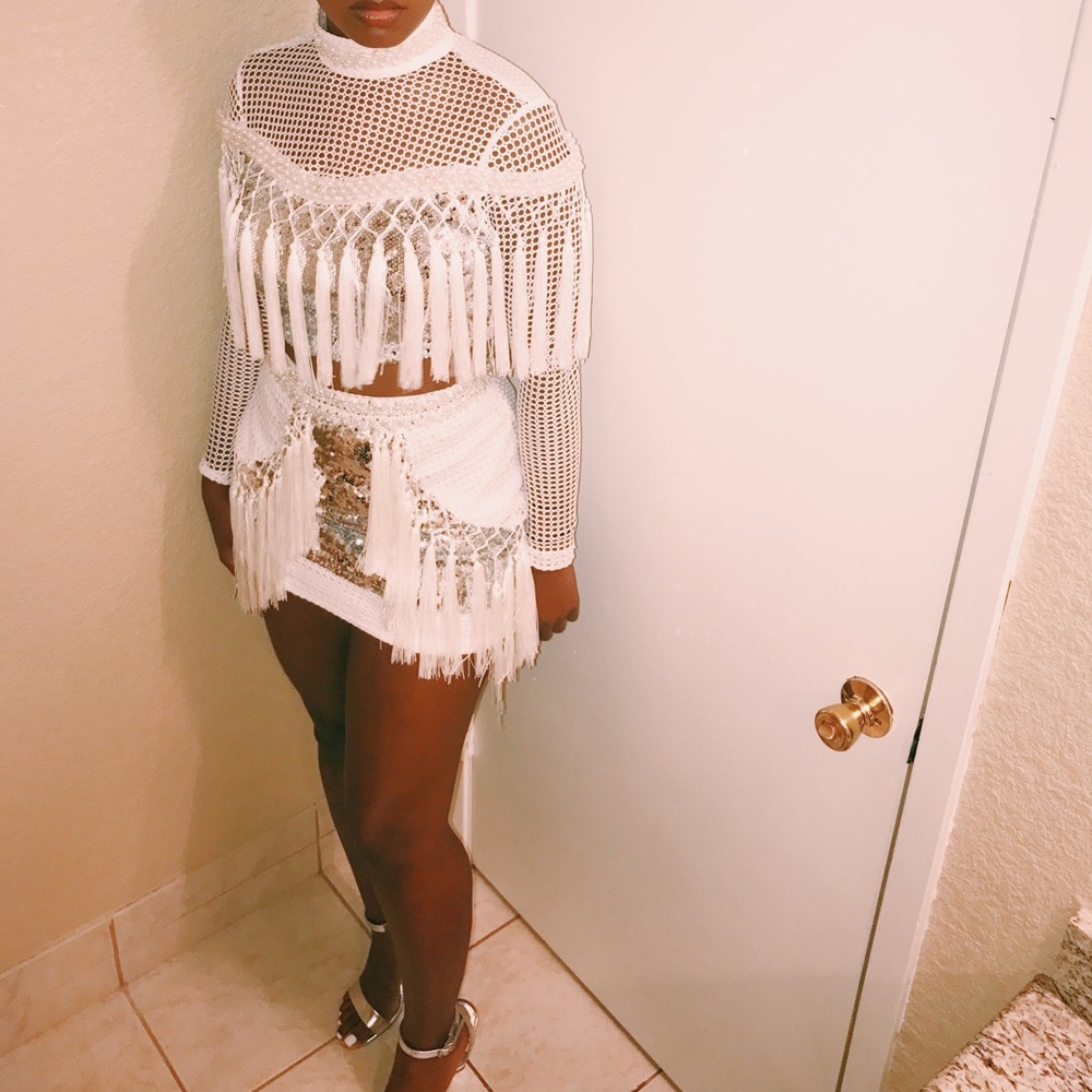 A bedazzled fringe 2 piece set